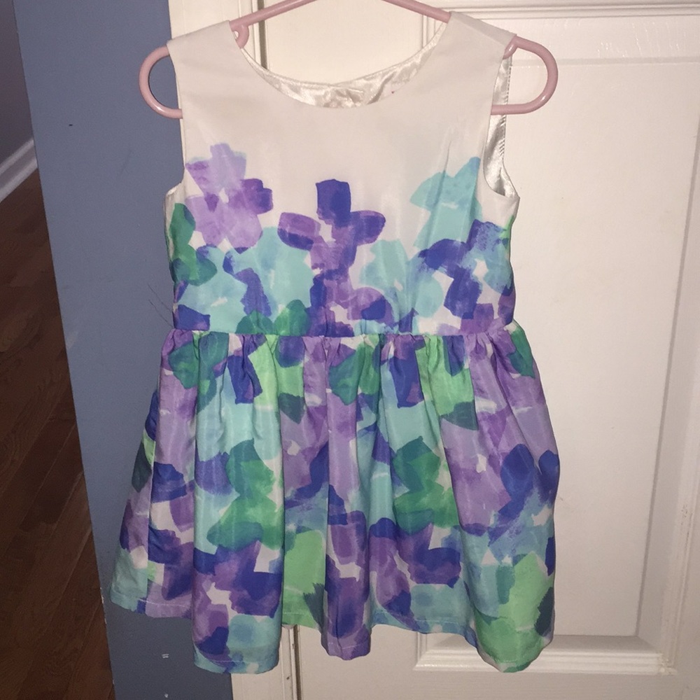purple, green, and blue watercolor dress